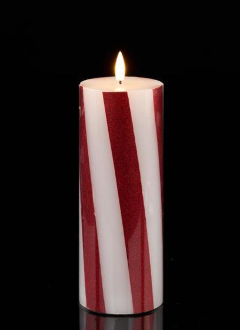 Candy Cane Lane - 8"H FLAMELESS CANDY CANE CANDLE RED/WHITE LED-0
